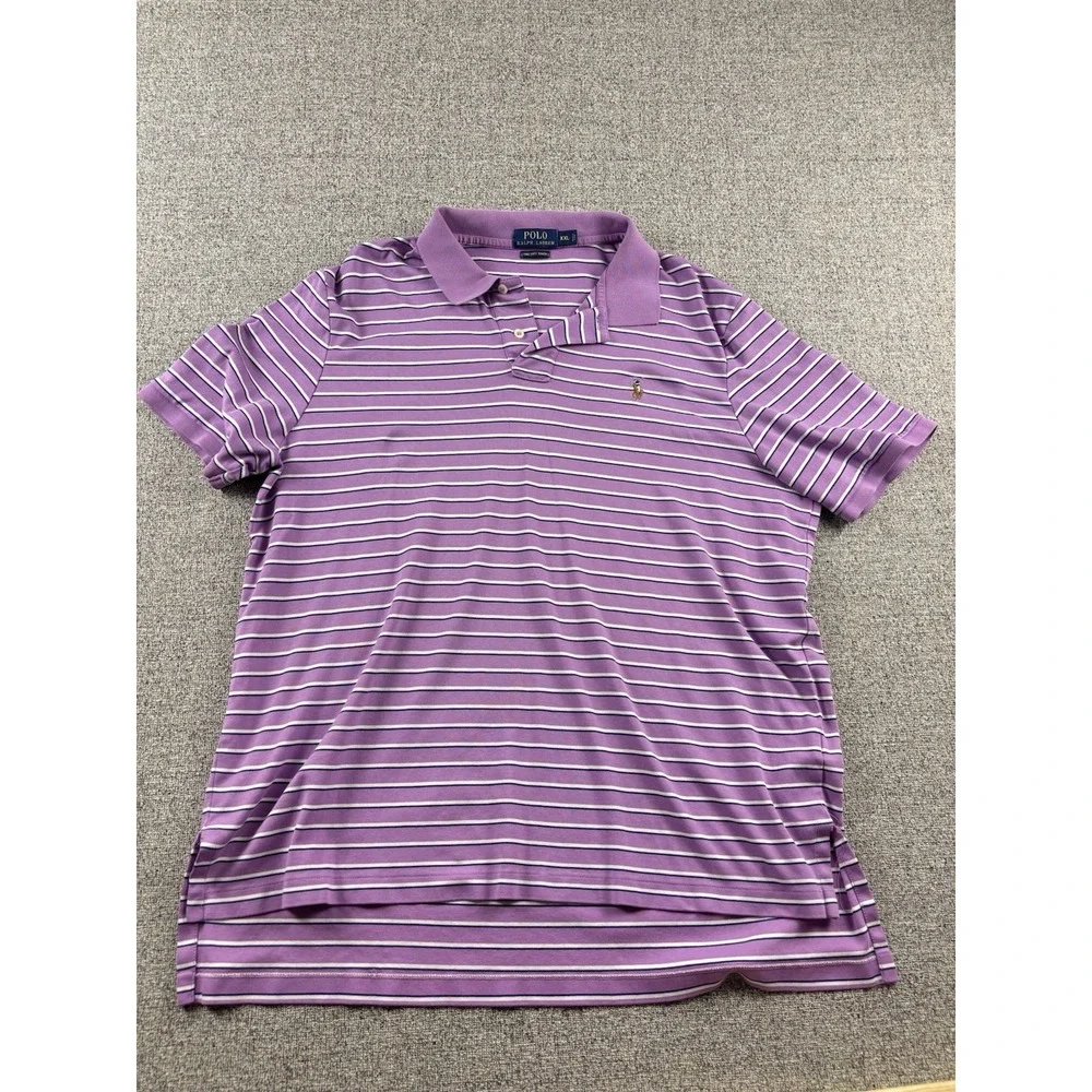 Polo Ralph Lauren Shirt Men's XXL Pima Soft Touch Purple White Stripe Flesh Pony